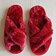 Red sheepskin Slippers for women ' Crosswise', Slippers, Moscow,  Фото №1