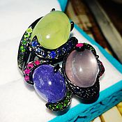 Украшения handmade. Livemaster - original item Three wishes ring with tanzanite, prenite and pink kvar. Handmade.