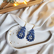 Украшения handmade. Livemaster - original item Evening earrings, braided large blue frivolite earrings. Handmade.