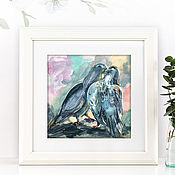 Картины и панно handmade. Livemaster - original item Pigeons watercolor painting, 18h18 cm, Two, Lovers, Couple. Handmade.