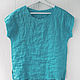 Turquoise linen blouse with open edges. Blouses. etnoart. Online shopping on My Livemaster.  Фото №2