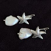 Украшения handmade. Livemaster - original item Silver Star earrings with natural pearls. Handmade.