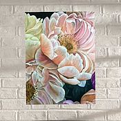 Картина маслом светлая  белая розовая айва тыква
