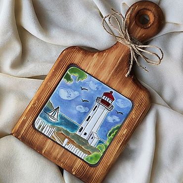 Доска разделочная с керамической плиткой ручной работы. «Амальфи ...