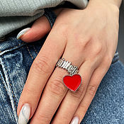 Украшения handmade. Livemaster - original item Stylish ring with a heart pendant, silver. Handmade.