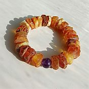 Украшения handmade. Livemaster - original item Amber Bracelet made of raw amber medicinal with amethyst. Handmade.