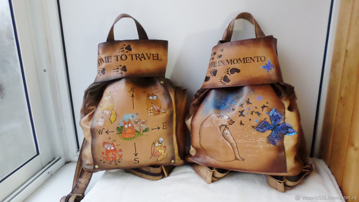 Leather backpack with engraving and painting to order for Svetlana, Backpacks, Noginsk,  Фото №1