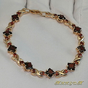  ручной работы. Ярмарка Мастеров - ручная работа Браслет «Принцесса - гранат» золото 585 пробы, гранаты. ВИДЕО. Handmade.