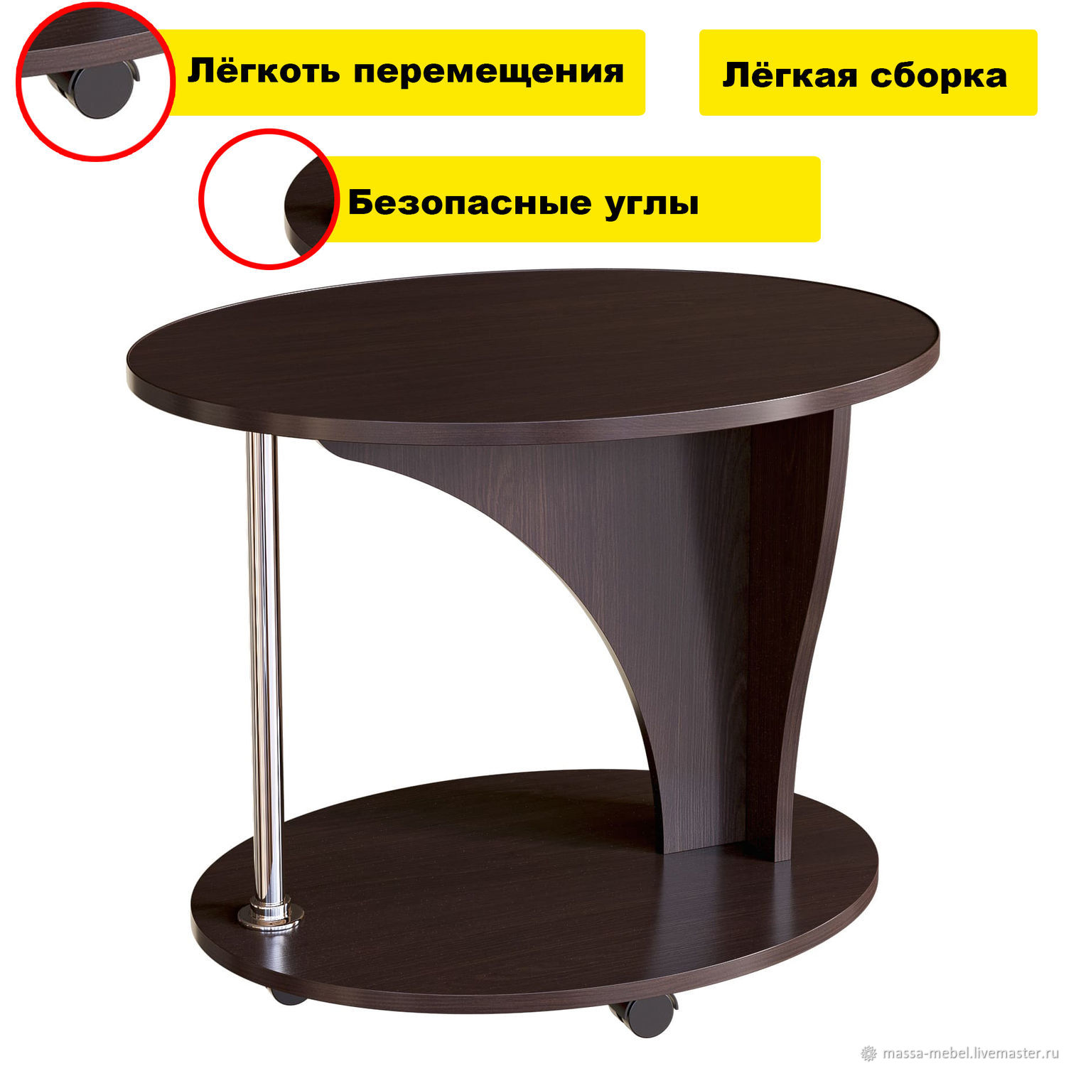 Стол журнальный на колесиках Уют-5 венге (ЛДСП) CALPE купить в интернет ...