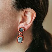 Украшения handmade. Livemaster - original item Grey beaded stud earrings, stud earrings with agate and jasper. Handmade.