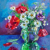 Картины и панно handmade. Livemaster - original item Oil painting of poppies daisies bouquet of flowers 
