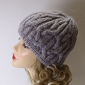 Аксессуары handmade. Livemaster - original item Knitted unisex hat with aran gray-purple. Handmade.