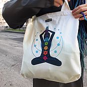 Сумки и аксессуары handmade. Livemaster - original item Shopper bag white Chakra print, charged for happiness and success. Handmade.
