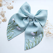 Украшения handmade. Livemaster - original item Bow with embroidery - Snowdrops ( linen fabric ). Handmade.