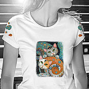 Одежда handmade. Livemaster - original item Multi-Colored cats t-shirt. Handmade.