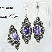 Украшения handmade. Livemaster - original item Amerina ring and earrings with amethysts in 925 silver HH0168. Handmade.