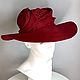Wide-brimmed velour red hat with a rose, Hats1, Moscow,  Фото №1