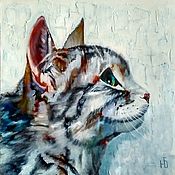 Картины и панно handmade. Livemaster - original item Painting Cat cat on a textured background in oil. Handmade.