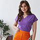 Order Loose Cotton Violet Jumper, Basic Purple T-shirt. mozaika-rus. Livemaster. . T-shirts Фото №3