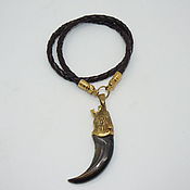 Украшения handmade. Livemaster - original item Choker braided leather with wolf heads bronze gilt. Handmade.