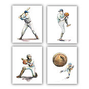Картины и панно handmade. Livemaster - original item Baseball Set 4 Posters Retro Baseball Players Drawings Sports. Handmade.