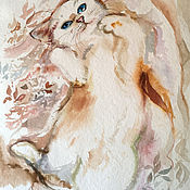 Картины и панно handmade. Livemaster - original item Boho, diptych - painting watercolor, painting with a cat. Handmade.