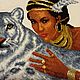 Вышитая картина "Африканка и ирбис" (без оформления). Картины. Галерея ручной вышивки (trefilova). Ярмарка Мастеров.  Фото №5