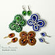 Brooch-butterfly earrings from beads and crystals blue gold green, Brooches, Novosibirsk,  Фото №1