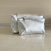 Сумки и аксессуары handmade. Livemaster - original item Silver cosmetic bags made of leather - a set of cosmetic bags as a gift Silver. Handmade.