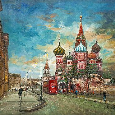 Картины и панно ручной работы. Ярмарка Мастеров - ручная работа Живопись русской души. Вид на Собор Василия Блаженного. Handmade.