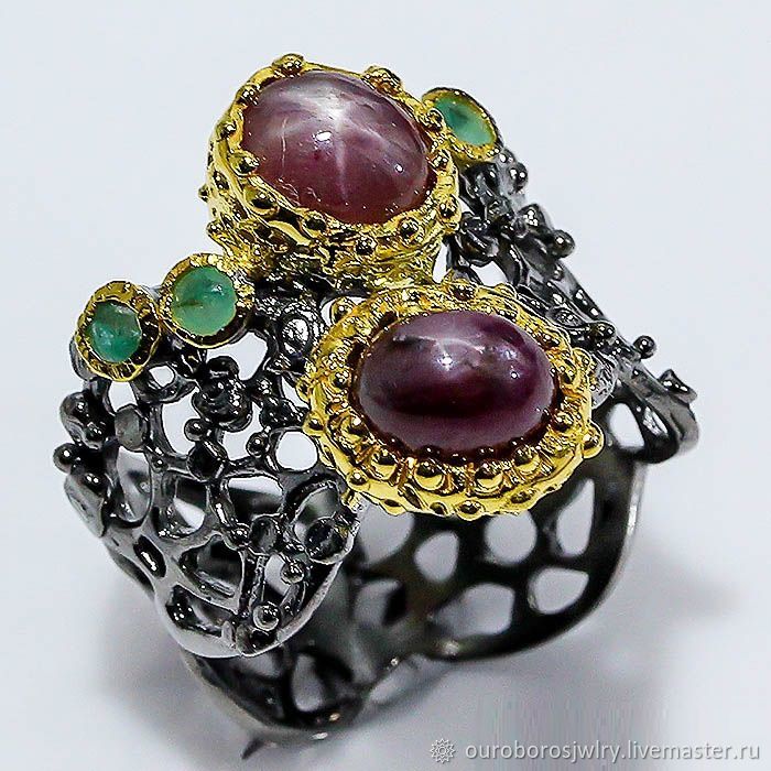 Ring with star ruby and emerald, Rings, Novosibirsk,  Фото №1