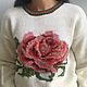 Women's rose knitted jumper, wool, ecru, tea rose. Jumpers. SIBERIA COOL (knitting & painting) (Siberia-Cool). My Livemaster. Фото №4