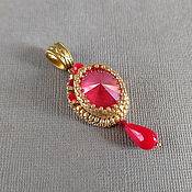 Украшения handmade. Livemaster - original item Red pendant with Swarovski and coral pendant, Oval pendant. Handmade.