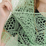 Аксессуары handmade. Livemaster - original item Shawl Lime color openwork knitted linen scarf. Handmade.