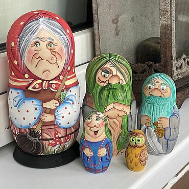 Русский стиль ручной работы. Ярмарка Мастеров - ручная работа Матрешка"БабкаЕжка и другие"ручной работы 5в1,18 см. Handmade.