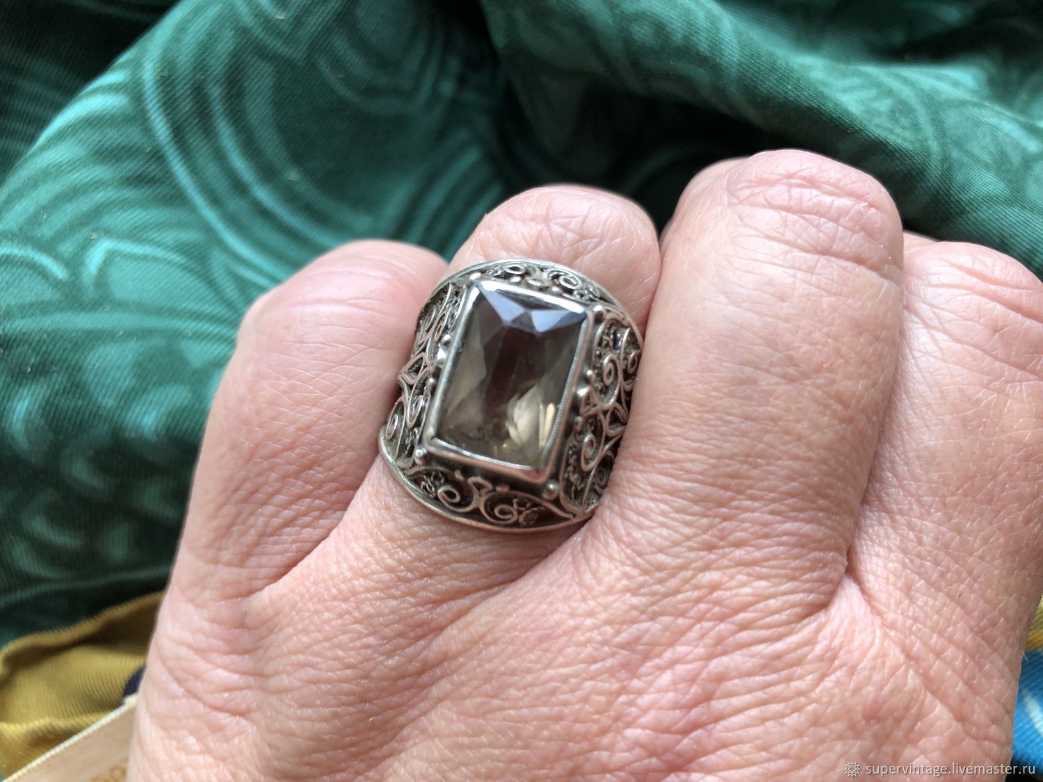Филигрань серебро кольцо с топазом