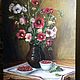 Oil painting still life of Hollyhocks with raspberries rustic. Pictures. Ирина Димчева. My Livemaster. Фото №6