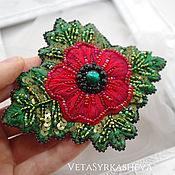 Украшения handmade. Livemaster - original item Poppy flower brooch embroidered with beads and smoothness. Handmade.