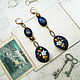 Long asymmetrical earrings with vintage pendants and lapis. Earrings. ell77777. Online shopping on My Livemaster.  Фото №2