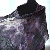 Шарф шелковый черно серо фиолетовый длинный широкий