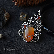 Pendant: Copper spring leaf pendant with kyanite on leather cord