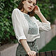Блуза с вышивкой "Кремово оливковая". Народные рубахи. Дарья Белогорова. Ярмарка Мастеров.  Фото №5