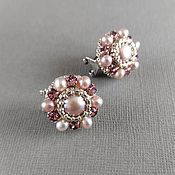 Украшения handmade. Livemaster - original item Stud Earrings with pink pearls and crystals round Stud Earrings. Handmade.