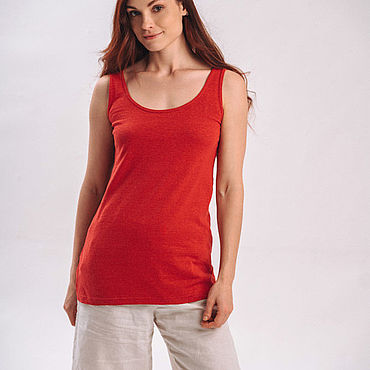 Женская красная майка из конопли. Натуральная одежда Uzor Wear. Одежда женская ручной работы - Ярмарка Мастеров Одежда женская ручной работы. Ярмарка Мастеров - ручная работа Женская красная майка из конопли. Handmade.