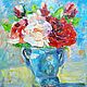 Картина маслом букет цветов розы, 30х30см, Картины, Новороссийск,  Фото №1