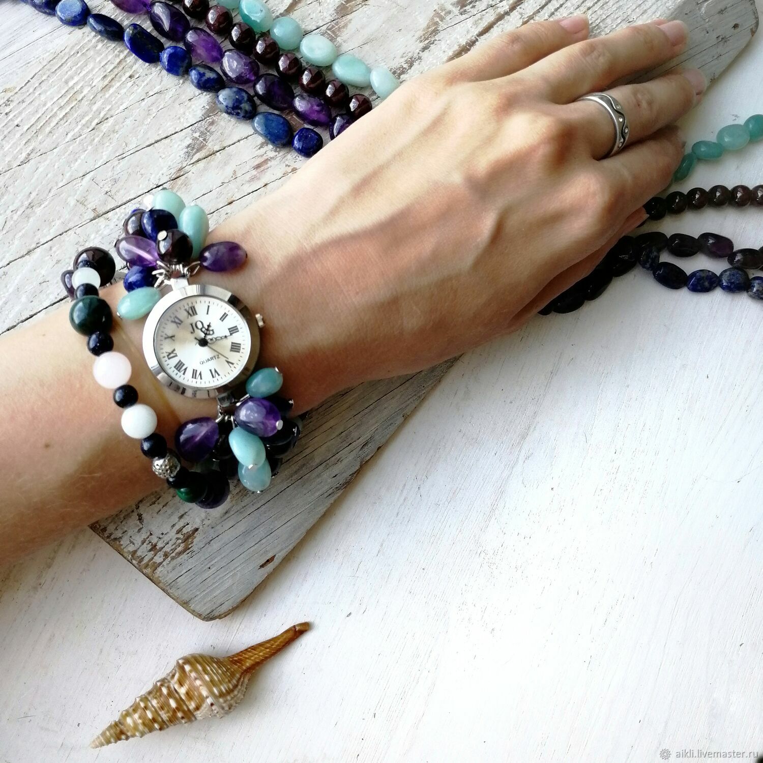 Watches with lapis lazuli, amethyst, amazonite and garnet, Watches, Bryansk,  Фото №1