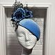Вечерняя голубая шляпка таблетка из бархата с цветами и Вуалью, Шляпы, Санкт-Петербург,  Фото №1