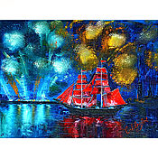 Открытки handmade. Livemaster - original item Handmade postcard scarlet sails oil painting sailboat. Handmade.