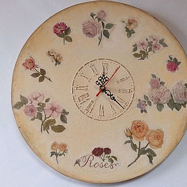 Часы настенные Розы Прованса Айвори Амбер (ручная работа). Купить онлайн в Bogacho.