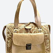 Men's messenger shoulder bag genuine leather and textile HELIOS